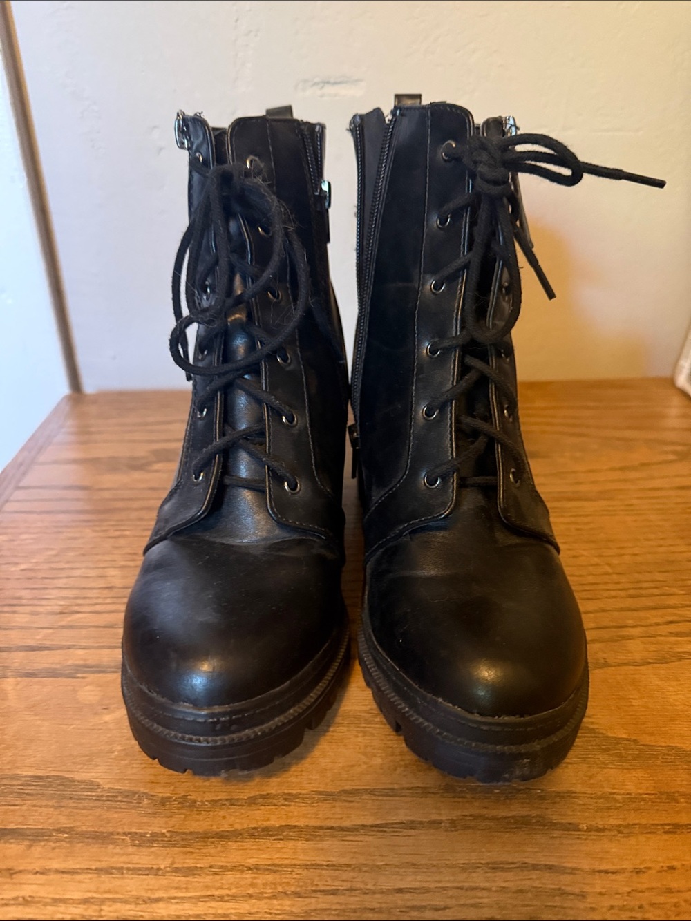 Women's Black Lace-Up Platform Combat Boots